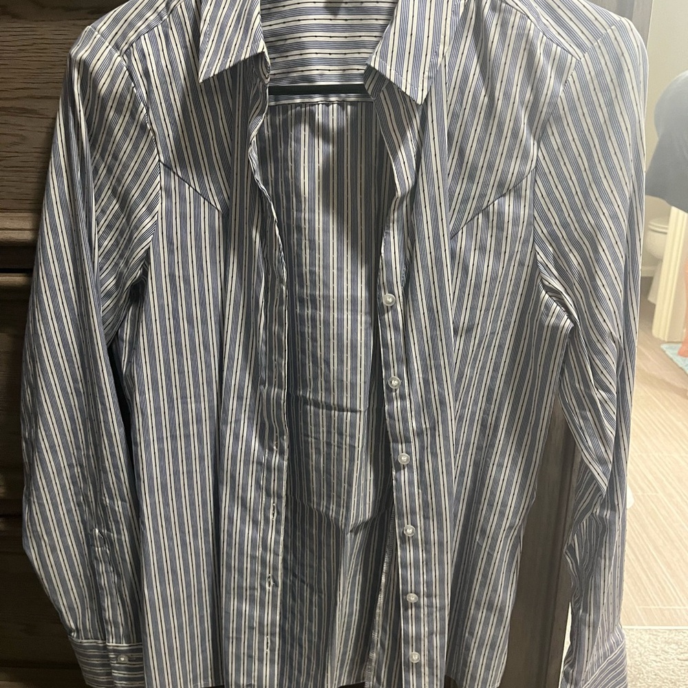 Express Women’s Navy and White Striped Shirt